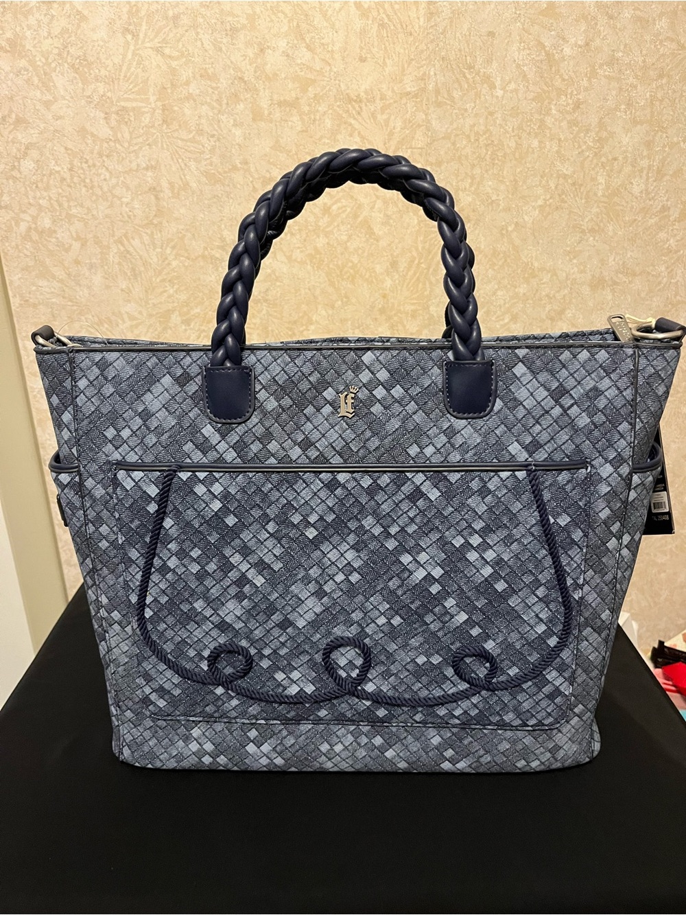Loungefly Navy Woven Tote with Braided Handles